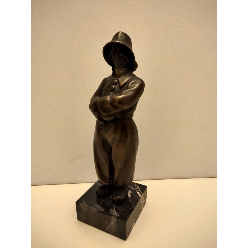Vintage Copper Sculpture With Marble Base Made In France Desk Office Decor